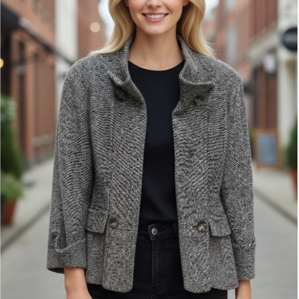 Carlisle Elegant Brown, Black Tweed Women's Open Jacket. Silk,wool,alpaca.